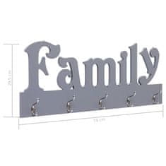 Vidaxl Stenski obešalnik za plašče FAMILY siv 74x29,5 cm