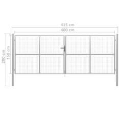 Vidaxl Vrtna vrata pocinkano jeklo 415x200 cm srebrna