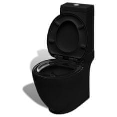 Vidaxl Keramična WC školjka okrogla pretok vode spodaj črna
