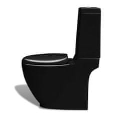 Vidaxl Keramična WC školjka okrogla pretok vode spodaj črna