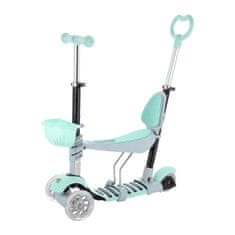 Otroški trikolesni skiro MINI SCOOTER 3v1 s svetlečimi LED kolesi, mint H-063-MI