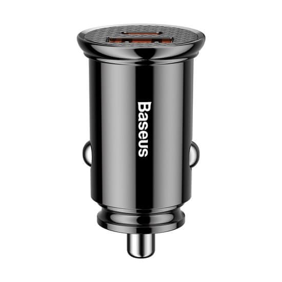 BASEUS Circular USB / USB-C 30W avtomobilski adapter, Črna