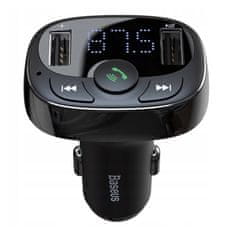 BASEUS T-Typed FM Transmitter Bluetooth + polnilec 2x USB 3.4A, črna