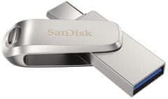 SanDisk Ultra Dual Drive Luxe USB ključek, 256 GB, srebrn