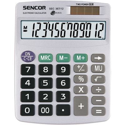 Žepni kalkulator Sencor SEC 367/12, sončen, majhen, lahek, osnovni
