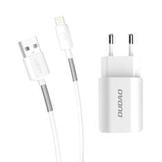 DUDAO A2EU Home Travel polnilec 2x USB 2.4A + Lightning kabel, bela