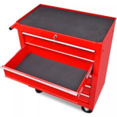 Vidaxl Rdeč delavniški voziček za shranjevanje orodja s 5 predali