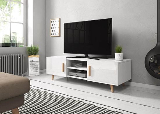 Furnitura TV omarica LARS 2 bela visoki sijaj 140 cm + LED