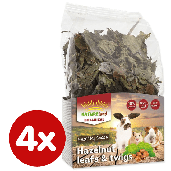 NATURE LAND Botanical priboljški za glodavce, vejice leske, 4x 50 g