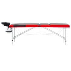 Greatstore 3-conska zložljiva masažna miza aluminij črne in rdeče barve