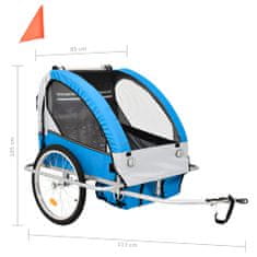 Greatstore 2-v-1 Otroška kolesarska prikolica in voziček modra in siva
