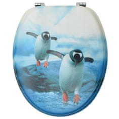 Greatstore Deska za WC školjko s pokrovom 2 kosa mediapan pingvin