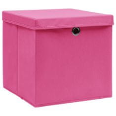 shumee Škatle za shranjevanje s pokrovi 4 kosi roza 32x32x32 cm blago