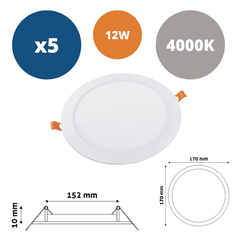 Avide 5x ALU LED vgradni panel okrogli 12W nevtralno beli 4000K