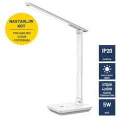 Platinet PDL6731 namizna LED svetilka, vgrajena polnilna baterija, upravljanje na dotik, bela