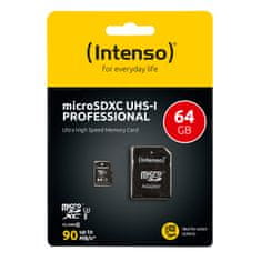 Intenso Pro Micro SDXC spomisnka kartica, 64 GB, 90 MB/s + SD adapter