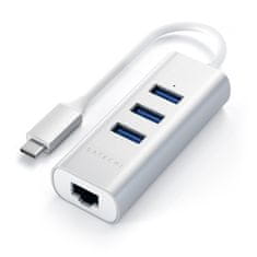 Satechi USB-C hub, 3 x USB-A, Ethernet, srebrn