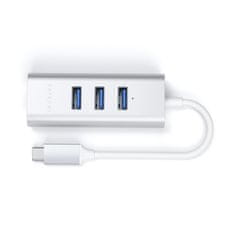 Satechi USB-C hub, 3 x USB-A, Ethernet, srebrn