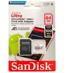 SanDisk Ultra MicroSDXC spominska kartica, 64 GB, UHS-I + SD adapter