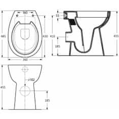 Vidaxl Visoka WC školjka brez roba počasno zapiranje 7 cm višja bela