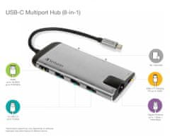 Verbatim priklopna postaja iz USB-C na 3x USB 3.0, USB-C, HDMI 4K, Gigabit Ethernet,SD/microSD - rabljeno