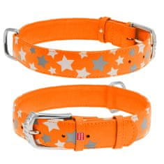 WAUDOG usnjena odsevna in svetleča fosforescentno oranžna ovratnica z zvezdicami 19-25 cm, širina: 9 mm Oranžna