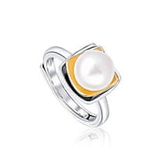 JwL Luxury Pearls Dvobarvni srebrn prstan s pravim biserom JL0623