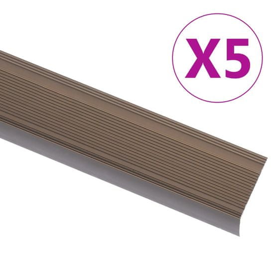 shumee vidaXL Obroba za stopnice L-oblike 5 kosov aluminij 134 cm rjava