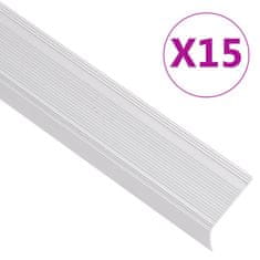 shumee vidaXL Obrobe za stopnice L-oblike 15 kosov aluminij 90 cm srebrne