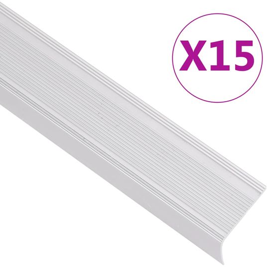 shumee vidaXL Obrobe za stopnice L-oblike 15 kosov aluminij 90 cm srebrne