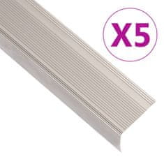 shumee vidaXL Obroba za stopnice L-oblike 5 kos aluminij 134 cm barva penine