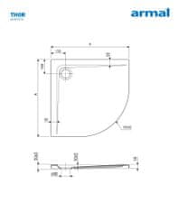 Armal Tuš kad za prhanje THOR 80 x 80 x 14 polkrožna, z oblogo, brez sifona