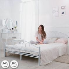 tectake Kovinski posteljni okvir »Umetnost« z letvenim dnom 200 x 180 cm, Bela