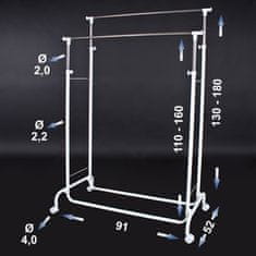tectake Stojalo za oblačila na kolesih z 2 izvlečnima tirnicama
