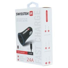 SWISSTEN CAR CHARGER 2,4A POWER z 2x USB + MICRO USB KABEL