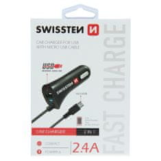 SWISSTEN AVTO POLNILEC MICRO USB IN USB 2.4A POWER