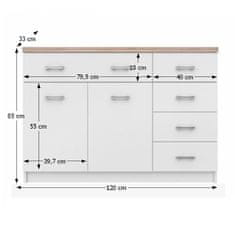 KONDELA Dvovratna komoda Topty Tip 8 - bela / sonoma hrast