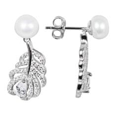 JwL Luxury Pearls Uhani iz bisernega perja z belimi resničnimi biseri in cirkoni JL0536