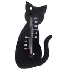 Vidaxl Nature Zunanji stenski termometer, v obliki mačke, črn