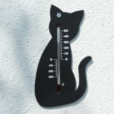 Vidaxl Nature Zunanji stenski termometer, v obliki mačke, črn