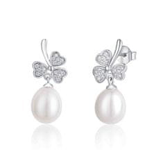 JwL Luxury Pearls Trolistni srebrni uhani z biseri in cirkoni JL0618