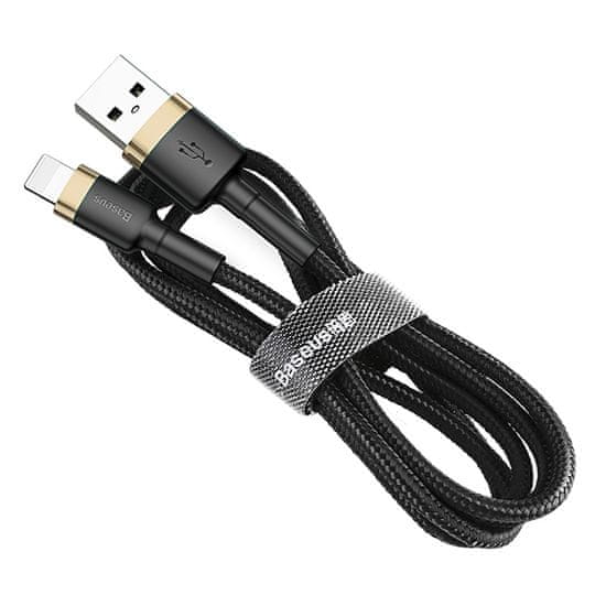 BASEUS Cafule Cable zmogljiv najlonski kabel USB / Lightning QC3.0 2.4A 1M črno-zlati kabel (CALKLF-BV1)