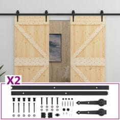 Vidaxl Drsna vrata s kompletom vodil 80x210 cm trdna borovina