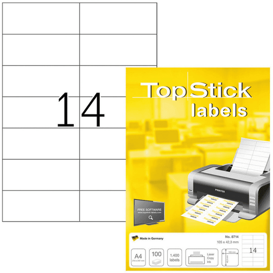 Herma Top Stick 8714 etikete, 105 x 42,3 mm, bele, 100/1