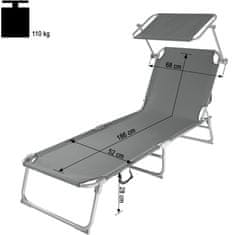 tectake Ležalnik za sončenje s senčnikom Siva