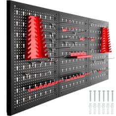 tectake Stenska tabla za orodje s 25. kavlji in nosilci 120 x 2 x 60 cm