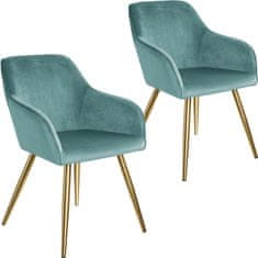 tectake 2 Marilyn Velvet-Look Chairs gold turquoise/gold