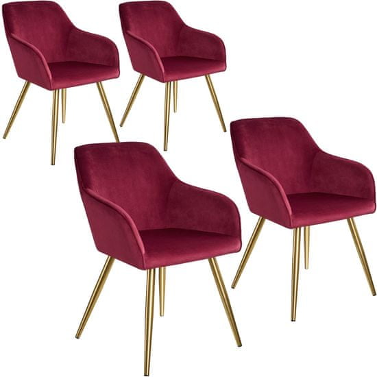 tectake 4 Marilyn Velvet-Look Chairs gold bordeaux/gold