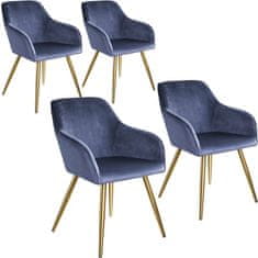 tectake 4 Marilyn Velvet-Look Chairs gold Modra/zlata