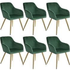 tectake 6 Marilyn Velvet-Look Chairs gold Temno zelena/zlata